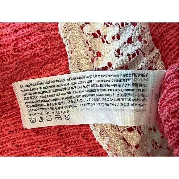 Hollister Crew Neck Pink Sweater Lace Shirttail Open Weave Modern sz Small - Picture 8 of 10